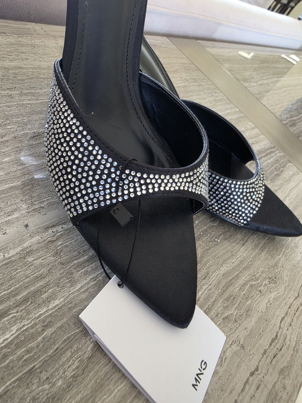 Mango Black Rhinestone Pointed-Toe Mule - Picture 4 of 13
